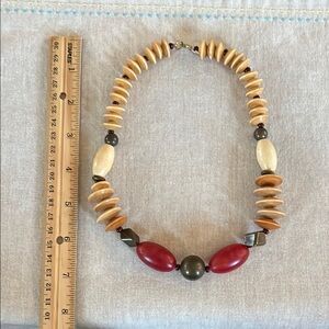 1980’s Vintage Red and Cream Wood and Metal Beaded Necklace